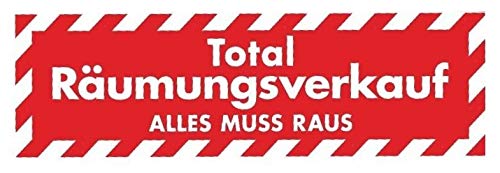 Ankleber 2 Stück aus Weißfolie 30 x 99 cm "Total Räumungsverkauf ALLES MUSS RAUS" für Räumungsverkauf Werbesymbole von paxdun