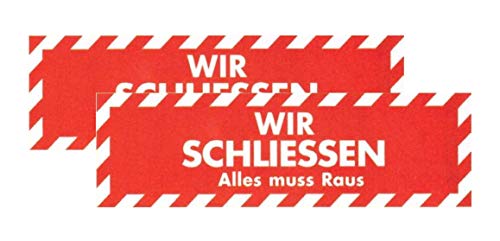 Ankleber 2 Stück aus Weißfolie 30 x 99 cm" WIR SCHLIESSEN Alles muss Raus" Werbesymbole für Räumungsverkauf von most-wanted-shop
