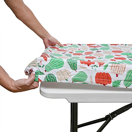 Tischdecke für Klapptisch, rechteckige Tischdecke, Kunststoff-Vinyl-Rückseite mit elastischem Rand, für Weihnachten, Partys, Picknick (Kürbisfarbe, 1,2 m, 61 x 127 cm) von moty