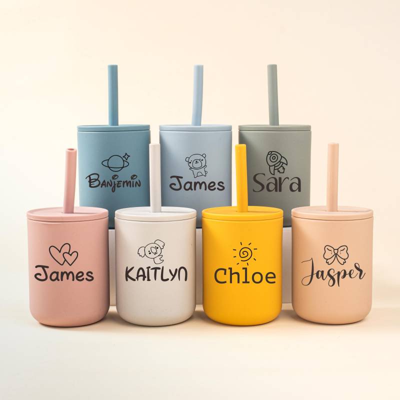 Custom Name Silicone Pacifier Cup, Personalized Engraved Cup, Toddler Training Cup, Tumbler Gift, Toddler Tumbler With Straw von moutianment