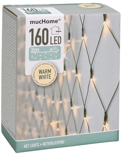 mucHome Lichterkette Lichternetz 160 LED warmweiß IP44, 2x1m Weihnachtsbeleuchtung mit Netzteil für Innen und Außenbereich Lichtervorhang Weihnachten (200cm - 160 LED) von mucHome