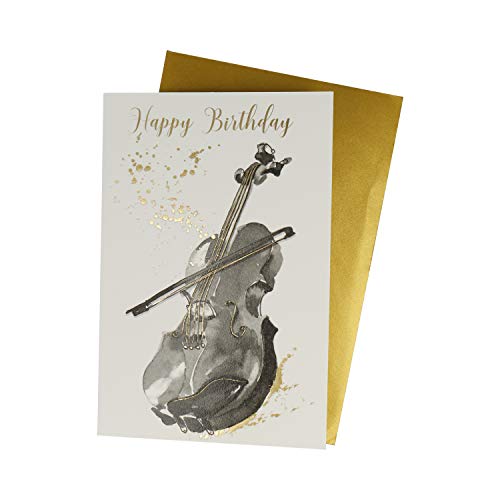 Doppelkarte Musikmotiv gold mit Umschlag - Schönes Geschenk für Musiker (Geige/Violine) von mugesh