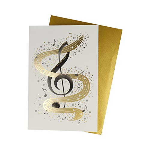 Doppelkarte Musikmotiv gold mit Umschlag - Schönes Geschenk für Musiker (Violinschlüssel mit Notenband) von mugesh