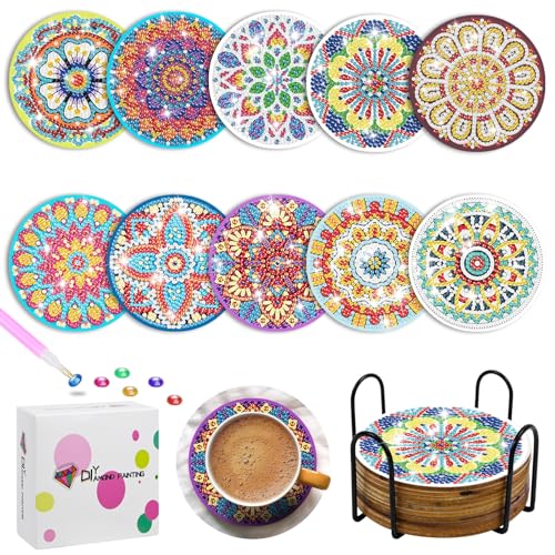 muhogxio Diamond Painting Kinder, 10 Stücke Diamond Painting Untersetzer Gläser mit Halter, Kindergeburtstag Geschenk Basteln für Erwachsene & Mädchen 7 8 9 10 11 12 Jahre von muhogxio