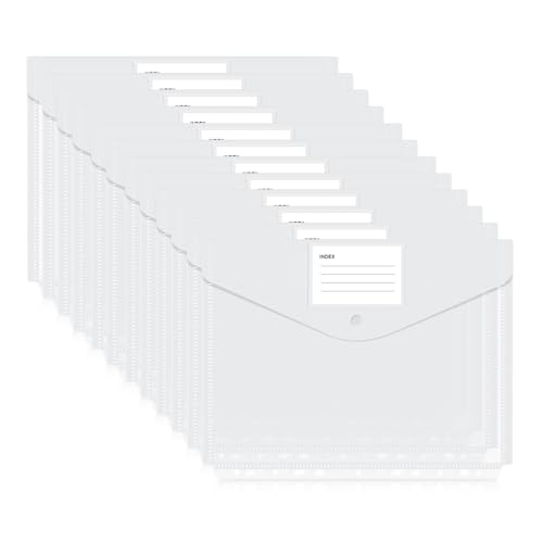 muhogxio Dokumentenmappe A4 zum Abheften - 12 Pack Dokumentenmappe Sammelmappen für Dokumente Organisieren mit Binderlöcher und Etikettentasche wasserdicht (Weiß) von muhogxio