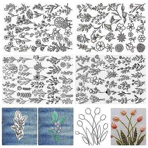 100 Stück Stickvorlagen,4 Blatt Wasserlösliche Handnähstabilisatoren,Wasserlöslicher Stickvlies Selbstklebend,Wasserlösliche Stickmuster Sticken für DIY Projekte,Kleidung&Taschen Personalisieren(02) von mumisuto