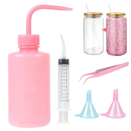 5 Stück Schneekugel-Becher Satz,Schneekugel-Zubehör Enthält Quetschflasche aus Kunststoff, Trichter, Pinzette und gebogene Spritze,Schneekugel Glitzer Tumbler Set für Glitzer,DIY Geschenk von mumisuto