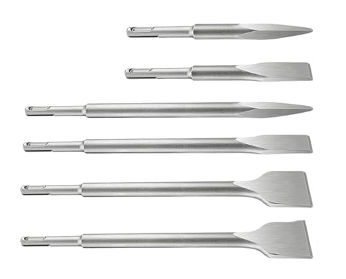 6 Stück SDS Plus Meißel Set, SDS Meißel Set, Meißel SDS Plus für Die Bearbeitung Von Beton, Ziegeln und Steinen, Flache Hartmetallspitze, Rutschfest und Verschleißfest von mumisuto