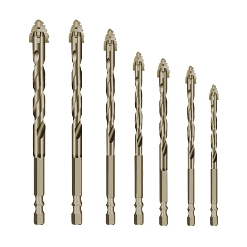 7-Teiliges Neuer Vierschneidiger Sägezahn-Exzenterbohrer, Vierschneidiger Gezackter Exzenterbohrer, Betonbohrer Set, 3/4/5/6/8/10/12mm, Hochharte Legierung, Schnelle Wärmeableitung (Gold) von mumisuto