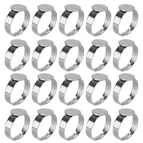 Cabochon Ring, Schmuck Selber Machen Set, 20pcs 12mm Ringrohling Basen Edelstahl Cabochon Ring Lünette Rohlinge für DIY Schmuck Machen Silber Cabochon Ring, Schmuck Selber Machen Set, 20pcs 12mm Ringrohling Basen Edelstahl Cabochon Ring Lünette Rohlinge für DIY Schmuck Machen Silber von mumisuto