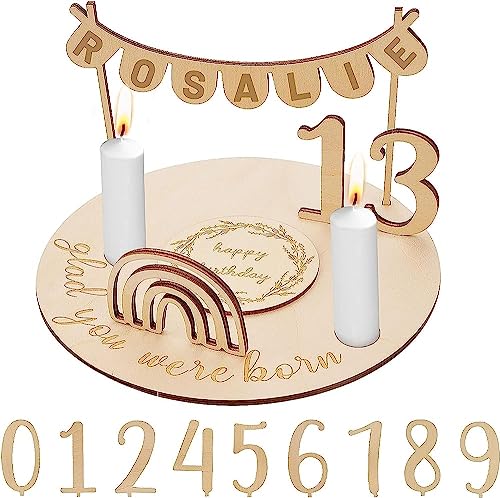 Personalisierter Geburtstagsteller aus Holz mit Kerzenhalter, Geburtstagskranz/Kerzenteller, Holz-Schild Gästebuch Geburtstag Holz mit Jahreszahlen 1-9, Geburtstag Jubiläum Geburtstagsdeko von mumisuto