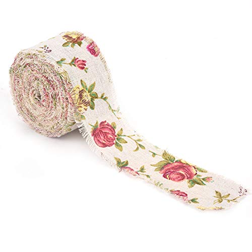 Sackleinenband, DIY gedruckt Rose Blume Jute Sackleinen Stoffband Hessische Jute Gürtel Strap Hochzeitstuch Dekoration 10m von mumisuto