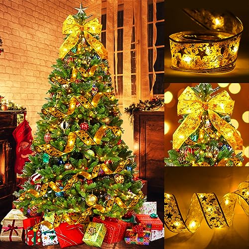 Weihnachtsband Lichter,10m 100 LED Weihnachtsbaum Band, Shining Ribbon Fairy Lights, Glänzende Band Lichterkette, Weihnachtsbaum Band, für Weihnachtsdeko, Innen, Außen, Weihnachten Party (Gold) von mumisuto