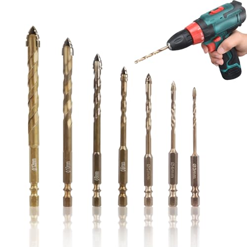mumisuto 2025 Neuer Exzenterbohrer mit 4 Schneiden, 7-Teiliger Bohrer Set, Härte & Abgeschrägter Spitze, Sägezahnbohrer für Glas, Metall, Ziegel, Beton, Fliesen, Gold (3/4/5/6/8/10/12 mm) von mumisuto