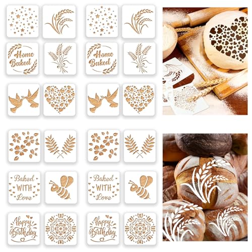 mumisuto Brotschablonen, 24 Stück Torten Schablonen Kuchen Backvorlagen Kuchenvorlagen Backschablonen-Set, Backwerkzeuge Dekoration Schablonen Torten Zubehör für DIY Kekse Dessert Fondant, 15 x 15 cm von mumisuto