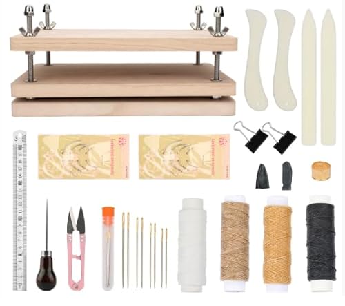 mumisuto Buchbinder Set, Buchbindesets 22 Teiliges Buchbindetuch Set, 30 x19 Cm Buchbinderleinen mit Rückseite, Gewachster Faden, Bindungsnadeln, Gebogene Nadeln, Lineal, für DIY Buchbinder Handwerk von mumisuto