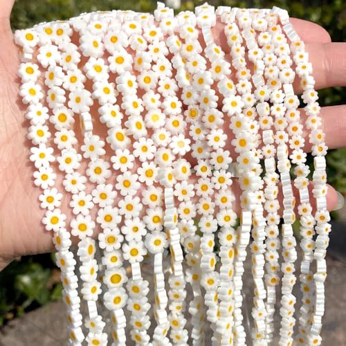 60 Stück Weiße Gänseblümchen Perlen Blumen Glasperlen Zum Auffädeln Handgemachte Kleine Perlen Für Armbänder Selber Machen Perlenset für Armbänder Erwachsene Bastelperlen Schmuck Selber Machen Set von muniway