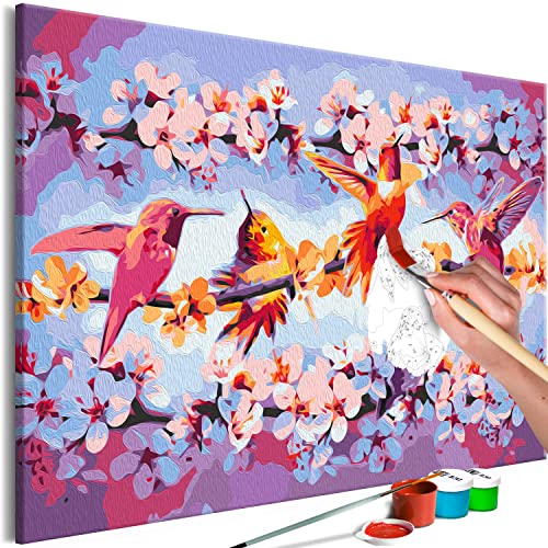 murando - Malen nach Zahlen Kolibri bunt Blumen 60x40 cm Malset mit Holzrahmen auf Leinwand für Erwachsene Kinder Gemälde Handgemalt Kit DIY Geschenk Dekoration g-A-10105-d-a von murando