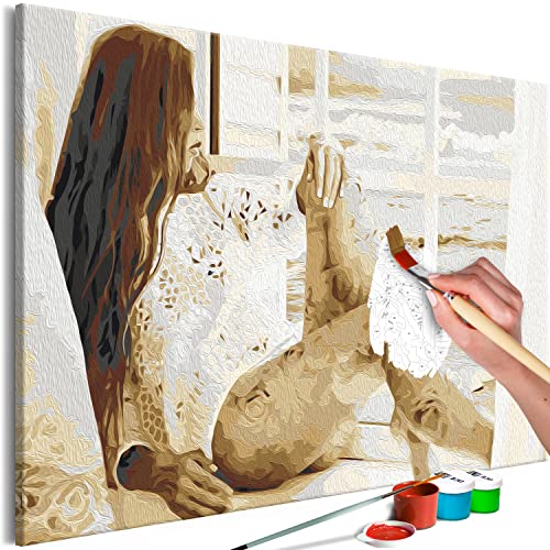 murando - Malen nach Zahlen Abstrakt Frau Fenster Porträt 60x40 cm Malset mit Holzrahmen auf Leinwand für Erwachsene Kinder Gemälde Handgemalt Kit DIY Geschenk Dekoration von murando