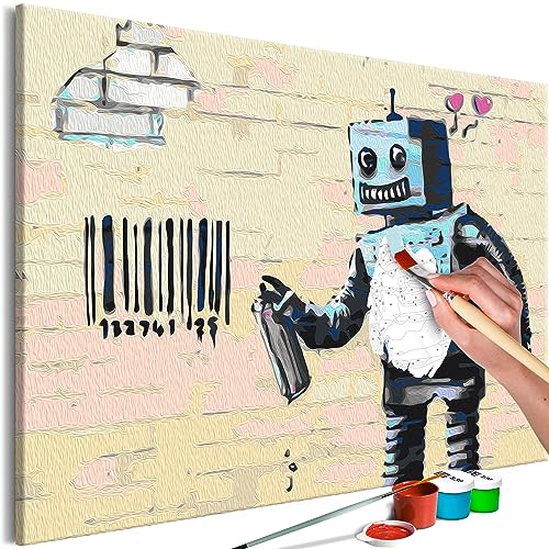 murando - Malen nach Zahlen Banksy Robot Street Art 60x40 cm Malset mit Holzrahmen auf Leinwand für Erwachsene Kinder Gemälde Handgemalt Kit DIY Geschenk Dekoration n-A-10040-d-a von murando