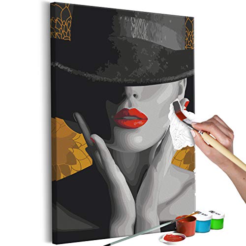 murando - Malen nach Zahlen Frau rote Lippen Gesicht 40x60 cm Malset mit Holzrahmen auf Leinwand für Erwachsene Kinder Gemälde Handgemalt Kit DIY Geschenk Dekoration n-A-1286-d-a von murando