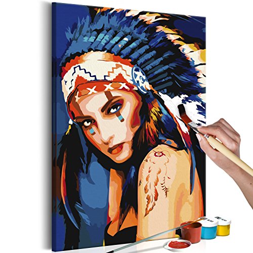 murando - Malen nach Zahlen Indianerin Gesicht 40x60 cm Malset mit Holzrahmen auf Leinwand für Erwachsene Kinder Gemälde Handgemalt Kit DIY Geschenk Dekoration n-A-0300-d-a von murando