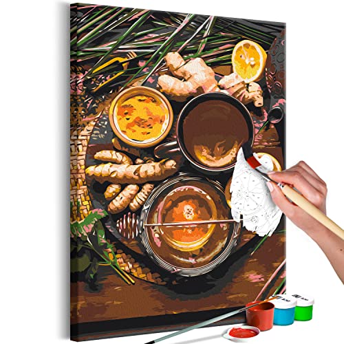 murando - Malen nach Zahlen Ingwertee Küche Tee trinken 40x60 cm Malset mit Holzrahmen auf Leinwand für Erwachsene Kinder Gemälde Handgemalt Kit DIY Geschenk Dekoration von murando