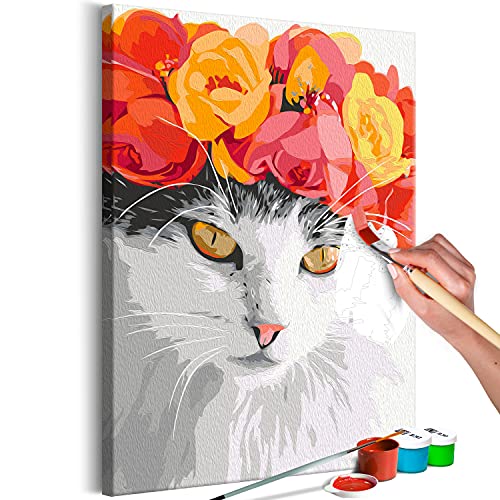 murando - Malen nach Zahlen Katze Abstrakt Blumen Blumenkranz bunt 40x60 cm Malset mit Holzrahmen auf Leinwand für Erwachsene Kinder Gemälde Handgemalt Kit DIY Geschenk Dekoration n-A-1645-d-a von murando