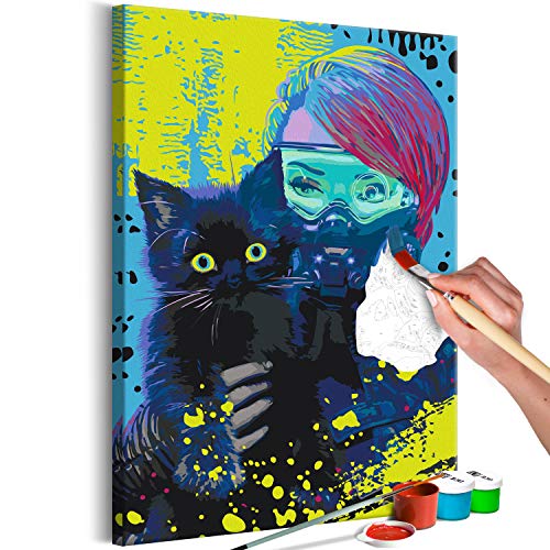 murando - Malen nach Zahlen Katze Frau Cybercat bunt Abstrakt 40x60 cm Malset mit Holzrahmen auf Leinwand für Erwachsene Kinder Gemälde Handgemalt Kit DIY Geschenk Dekoration von murando