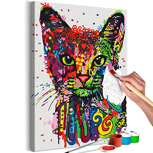 murando - Malen nach Zahlen Katze Tier Gesicht Porträt bunt 40x60 cm Malset mit Holzrahmen auf Leinwand für Erwachsene Kinder Gemälde Handgemalt Kit DIY Geschenk Dekoration von murando