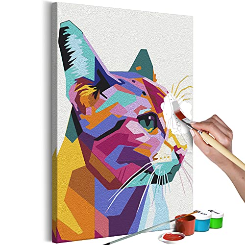 murando - Malen nach Zahlen Katze Tier bunt geometrisch 40x60 cm Malset mit Holzrahmen auf Leinwand für Erwachsene Kinder Gemälde Handgemalt Kit DIY Geschenk Dekoration von murando