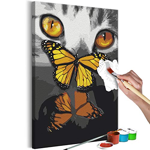 murando - Malen nach Zahlen Katze und Schmetterlinge Tiere Gesicht Bildnis 40x60 cm Malset mit Holzrahmen auf Leinwand für Erwachsene Kinder Gemälde Handgemalt Kit DIY Geschenk Dekoration von murando
