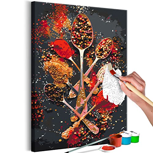 murando - Malen nach Zahlen Küche Gewürze auf Löffeln Kräuter 40x60 cm Malset mit Holzrahmen auf Leinwand für Erwachsene Kinder Gemälde Handgemalt Kit DIY Geschenk Dekoration von murando
