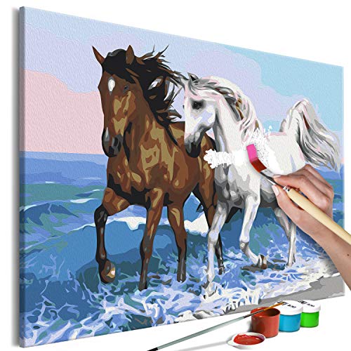 murando - Malen nach Zahlen Pferde am Meer Strand Tiere 60x40 cm Malset mit Holzrahmen auf Leinwand für Erwachsene Kinder Gemälde Handgemalt Kit DIY Geschenk Dekoration von murando