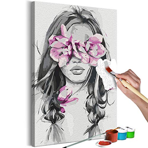 murando - Malen nach Zahlen Porträt Frau Gesicht rosa Blumen 40x60 cm Malset mit Holzrahmen auf Leinwand für Erwachsene Kinder Gemälde Handgemalt Kit DIY Geschenk Dekoration von murando