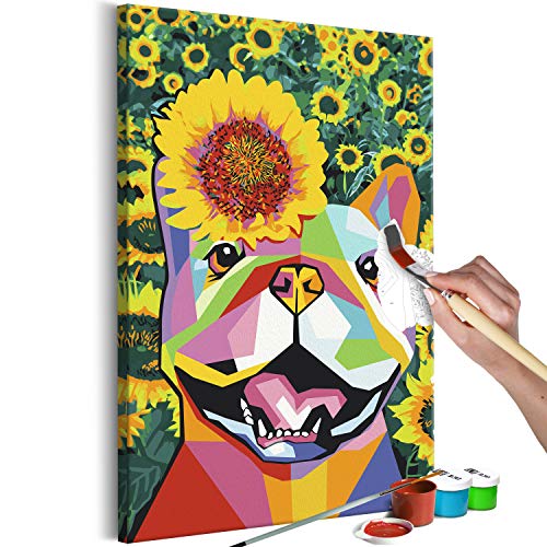 murando - Malen nach Zahlen Tiere Hund Bulldog Sonnenblume 40x60 cm Malset mit Holzrahmen auf Leinwand für Erwachsene Kinder Gemälde Handgemalt Kit DIY Geschenk Dekoration von murando