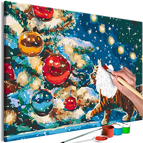 murando - Malen nach Zahlen Katze Tier Christmas 60x40 cm Malset mit Holzrahmen auf Leinwand für Erwachsene Kinder Gemälde Handgemalt Kit DIY Geschenk Dekoration n-A-1729-d-a von murando