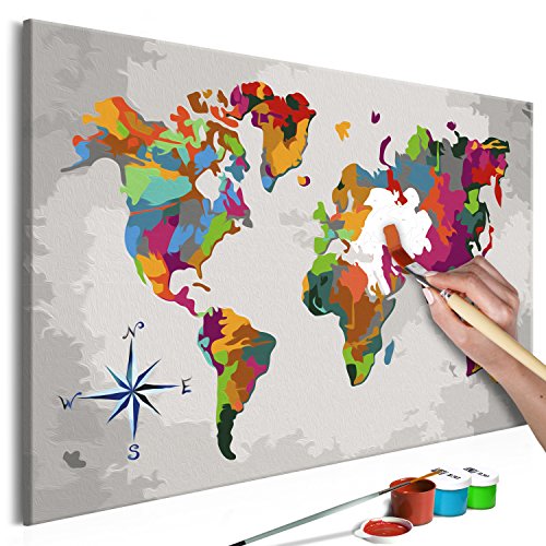 murando - Malen nach Zahlen Weltkarte 50x40 cm Malset mit Holzrahmen auf Leinwand für Erwachsene Kinder Gemälde Handgemalt Kit DIY Geschenk Dekoration n-A-0278-d-a von murando