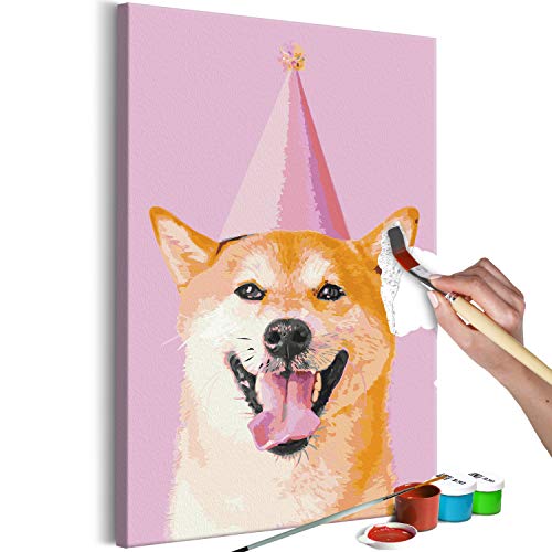 murando - Malen nach Zahlen glücklicher Hund Shiba Tiere rosa 40x60 cm Malset mit Holzrahmen auf Leinwand für Erwachsene Kinder Gemälde Handgemalt Kit DIY Geschenk Dekoration n-A-1294-d-a von murando