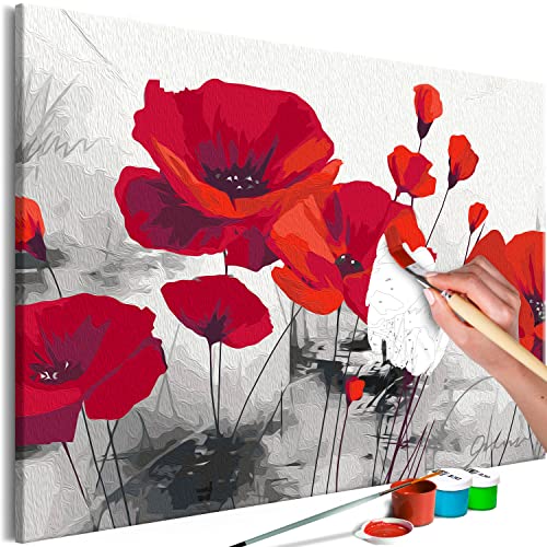murando - Malen nach Zahlen rote Mohnblumen Blumen Natur 60x40 cm Malset mit Holzrahmen auf Leinwand für Erwachsene Kinder Gemälde Handgemalt Kit DIY Geschenk Dekoration von murando
