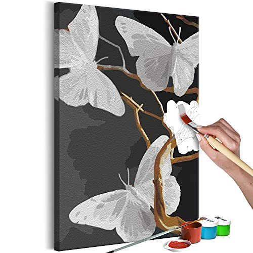 murando - Malen nach Zahlen weiße Schmetterlinge Baum Natur 40x60 cm Malset mit Holzrahmen auf Leinwand für Erwachsene Kinder Gemälde Handgemalt Kit DIY Geschenk Dekoration n-A-1450-d-a von murando