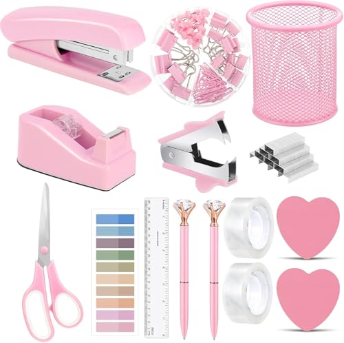 Bürobedarf, Schreibtischzubehör, Hefter und Klebebandspender-Set für Frauen mit Hefter, Klebebandspender, Heftklammern, Klammern, Clips, Schere und Tabs, Geschenk für Studenten, Kollegen von musejoy