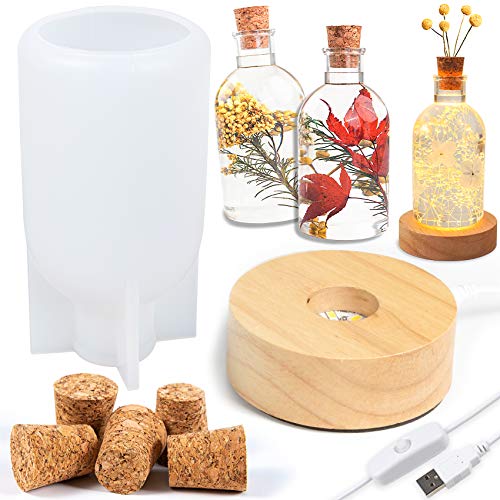 Leuchtende Flasche Silikonform, Flaschenlicht Epoxidharz Form mit Zubehör für Wandbehang, Verzierung, Aufbewahrung, DIY Basteln, LED Lampe mit Holzsockel, Korken, warmweiß, Fertighöhe:11.9cm, 7 teilig Leuchtende Flasche Silikonform, Flaschenlicht Epoxidharz Form mit Zubehör für Wandbehang, Verzierung, Aufbewahrung, DIY Basteln, LED Lampe mit Holzsockel, Korken, warmweiß, Fertighöhe:11.9cm, 7 teilig von musykrafties