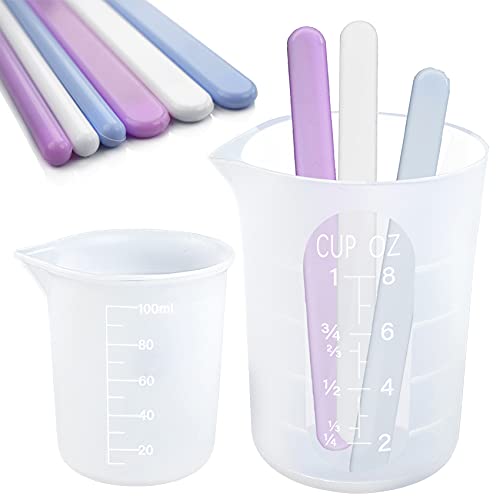 Musykrafties Epoxidharz Zubehör Set, Silikon Messbecher mit Ausguss, Rührstäbe für Silikonform, Mischen, DIY Basteln, 250ml 100ml, widerverwendbar, 8 teilig von musykrafties
