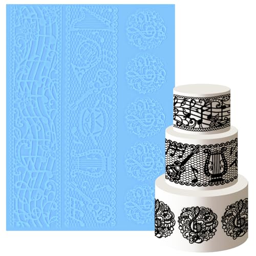 Silikonform Spitzerahmen Kuchen Fondantform Bordüren groß 3 Reihen Silikonmatte für Kuchen Dekoration Musiknoten von musykrafties