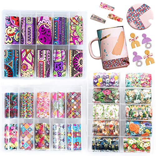 musykrafties Folien-Transfer-Aufkleber-Set, Harzfüller, Zubehör, 30 Rollen, Laser-Blume, Retro-Stil, Bohemian, 80er-Jahre-Geometrie von musykrafties