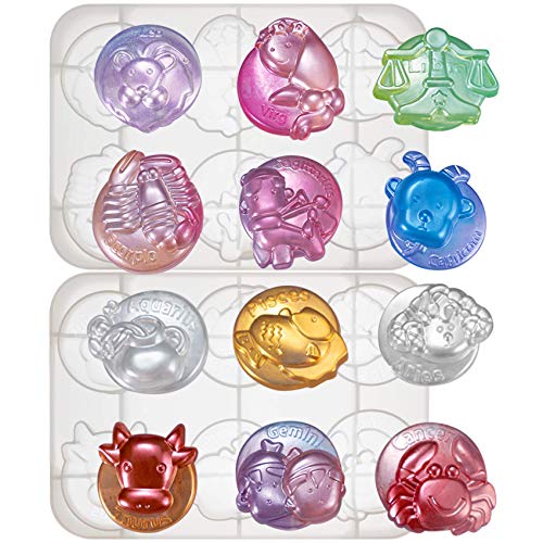 musykrafties Zodiac Silikon Formen für Kunstharz Anhänger Cabochon für Epoxy Beton Zement Gips Seife Bade Bombe Wachs Schokolade Candy Schmelzen 12-Cavity Durchmesser 1.5-2.4inch von musykrafties