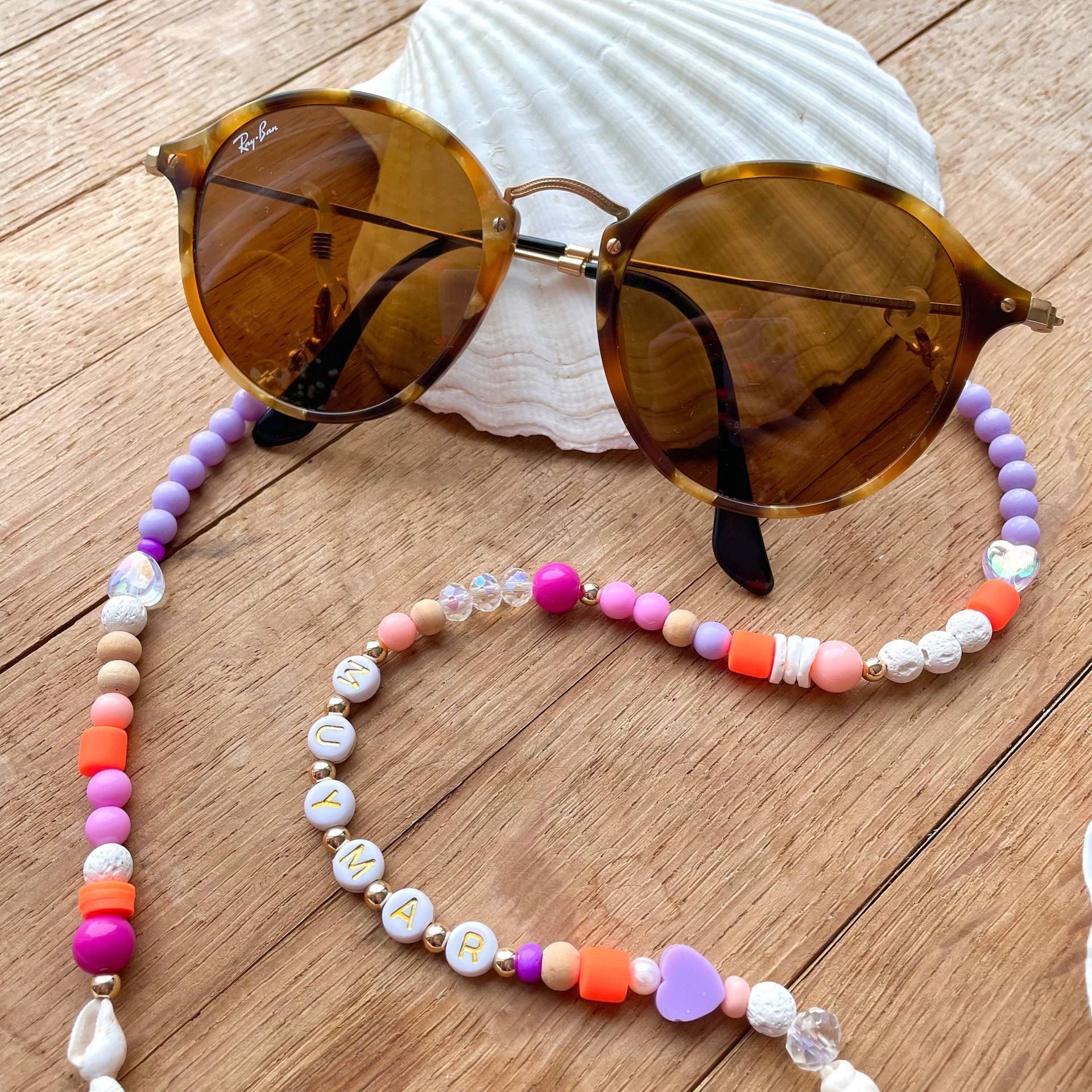 Personalizeable Sunglass Chain Accessoires Mask Holder For Glasses Shells Freshwater Pearls Strap Personalized Gift von muymar