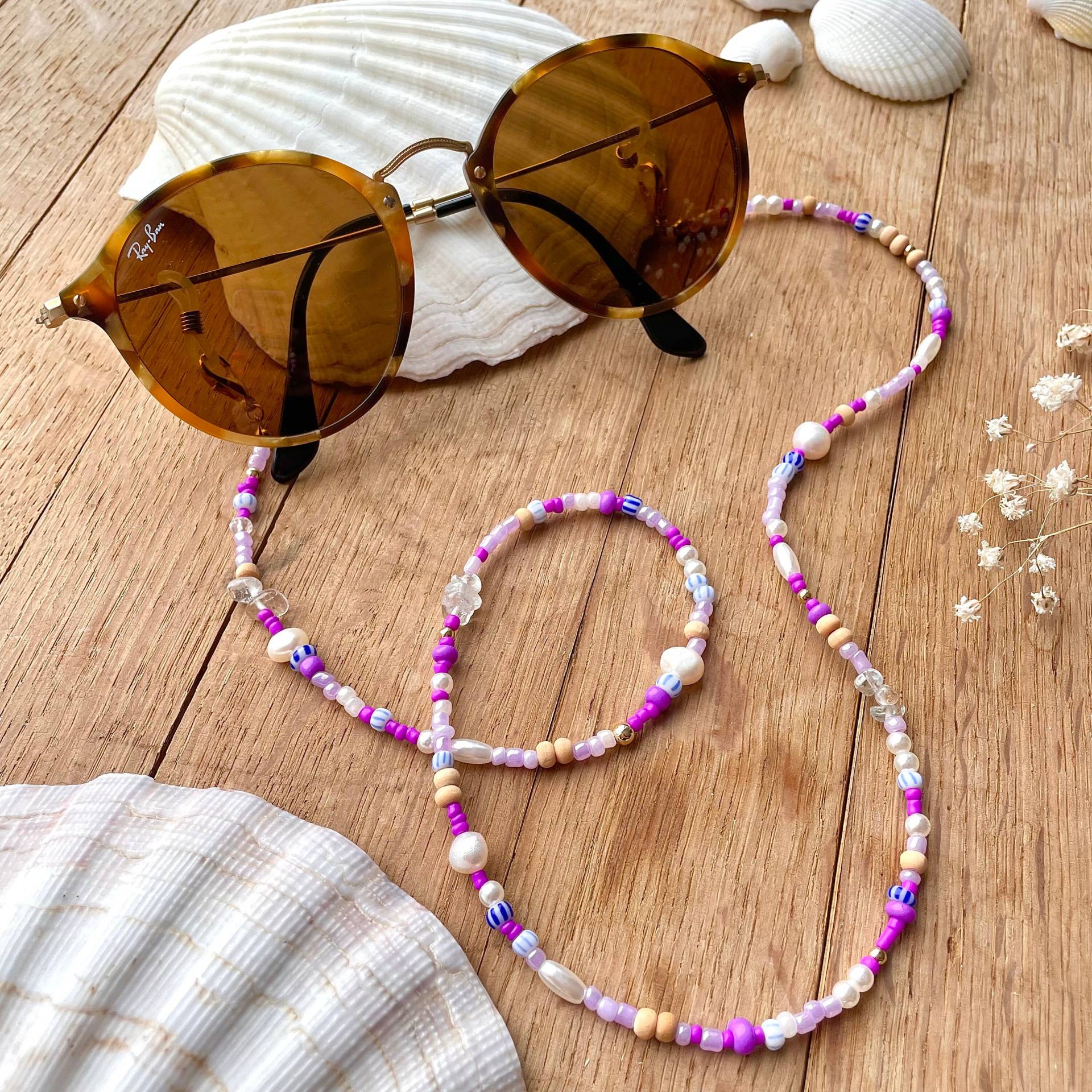 Purple Sunglass Chain Accessoires Mask Holder For Glasses Shells Freshwater Pearls Strap Gift Idea Jewellery von muymar
