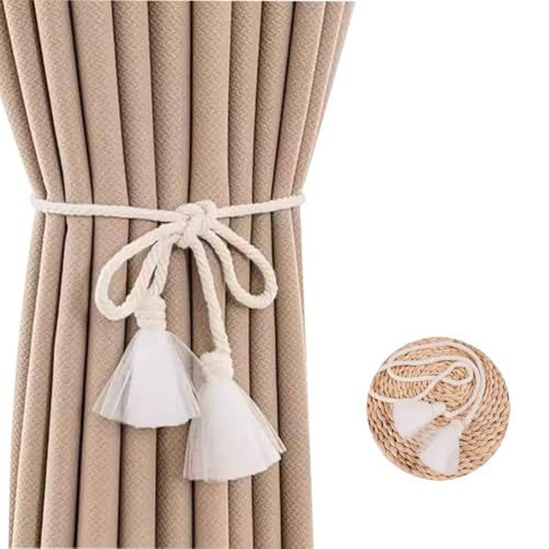 MUZOIRA Minimalistische Vorhang-Raffhalter aus Baumwolle, ohne Bohren, 112 cm, 2 Stück für durchsichtige Vorhänge (Beige) von muzoira